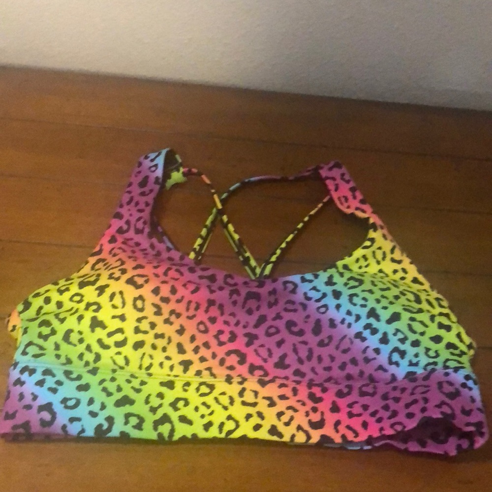 Rainbow Leopard Light N Tight Strappy Bra worn once